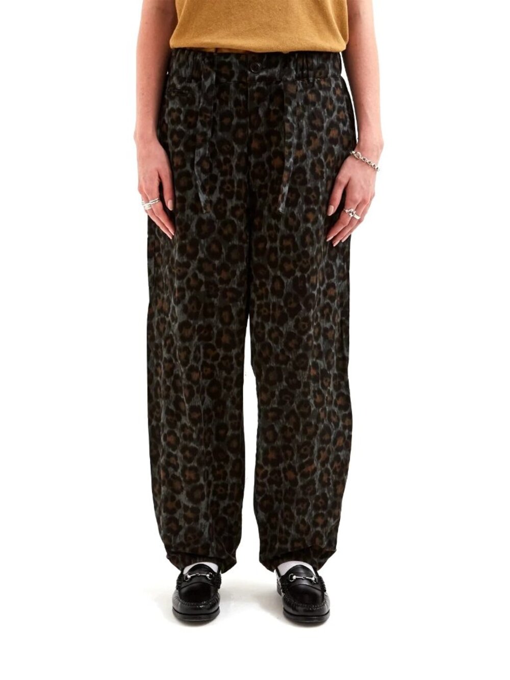 $285 NWT Girls Of Dust / East Dust Pasha Pants Smoke Leopard Print Large